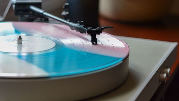 Music plays from a vinyl record player.